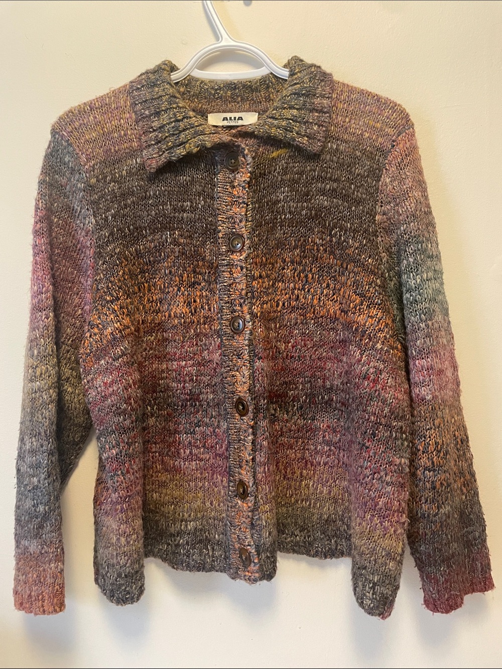 ALIA Petites Marled Knit Button Front Cardigan Sweater 100% Acrylic